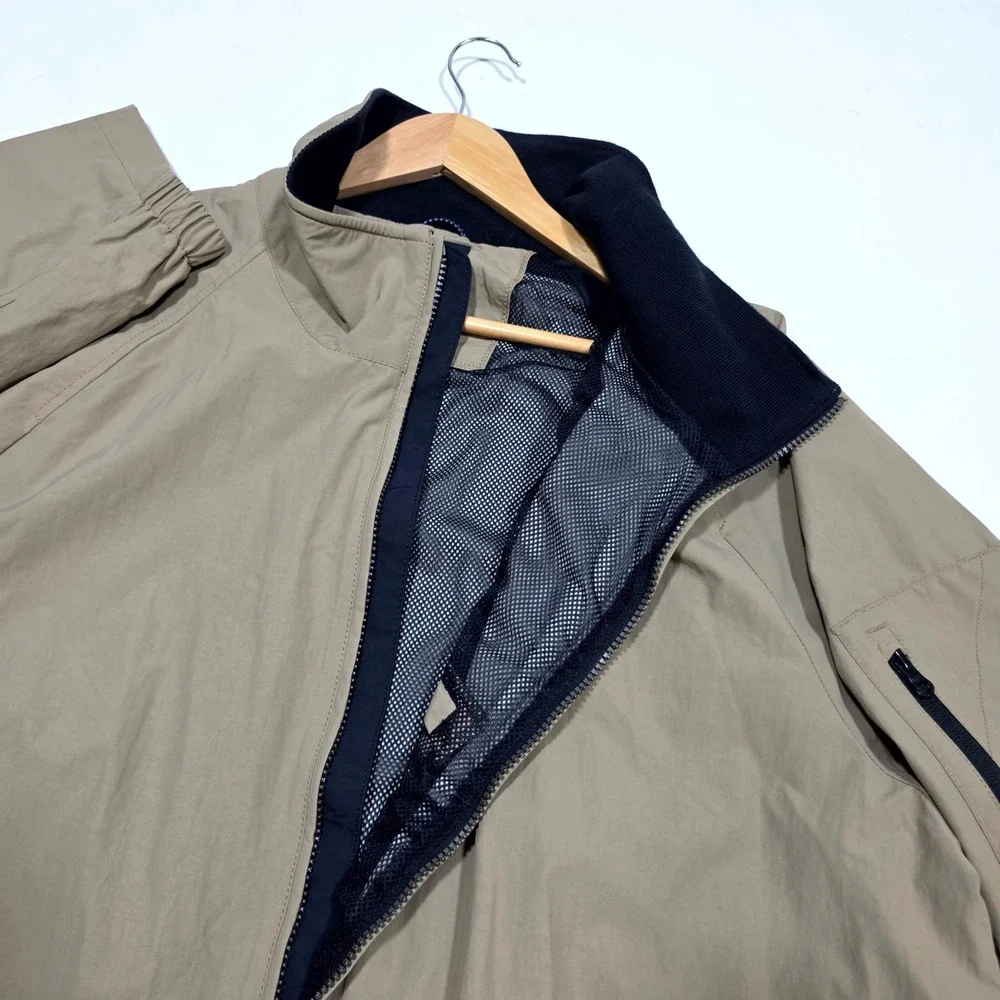 Nautica Windbreaker Jacket Mens XXL Khaki Tan Full Zip Mesh Lined Utility Coat
